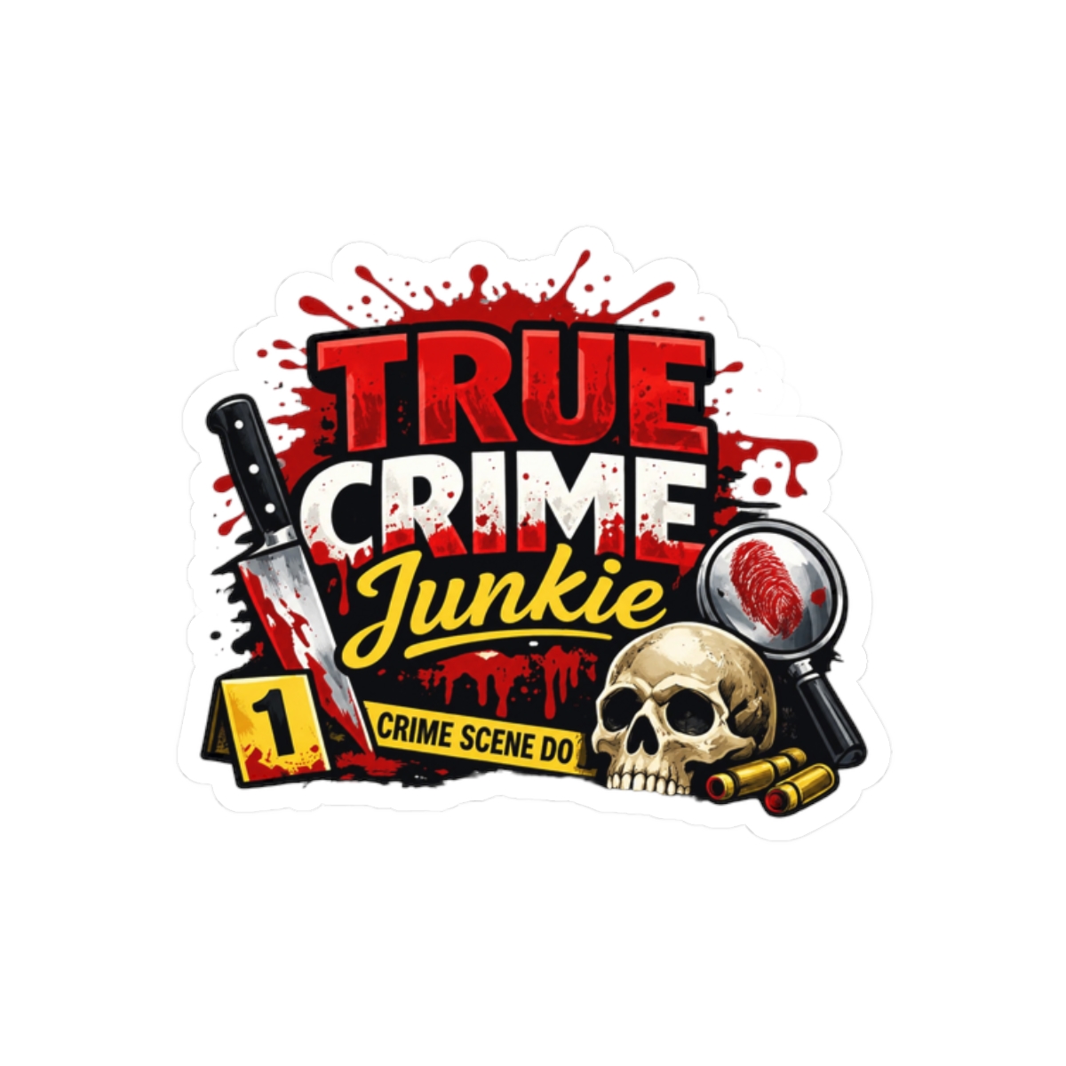 True Crime Junkie – Dark Crime Scene Sticker Design - alternate angle 3, merchandise