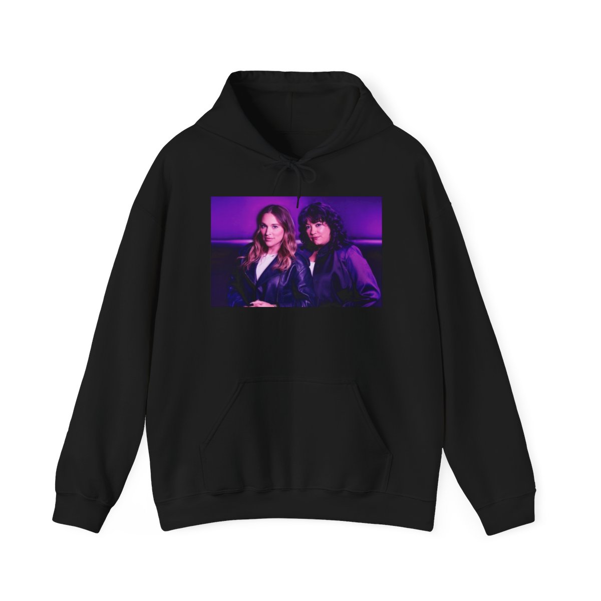 Neon Duo Portrait Hoodie | Retro Purple Photo Sweatshirt | Crime Junkies Podcast Merch