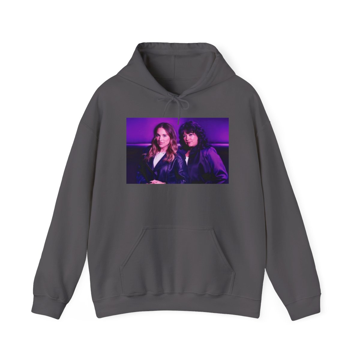 Neon Duo Portrait Hoodie | Retro Purple Photo Sweatshirt | Crime Junkies Podcast Merch - alternate angle 3, merchandise