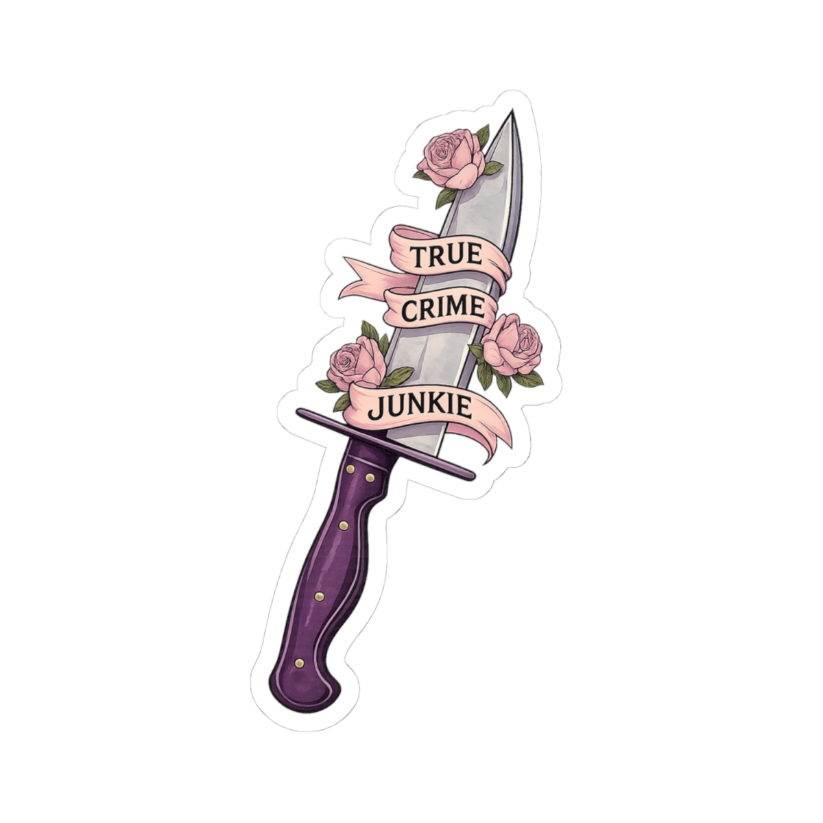 True Crime Junkie Knife sticker | Kiss-cut vinyl sticker, floral dagger design | Crime Junkies Podcast Merch - alternate angle 1, merchandise